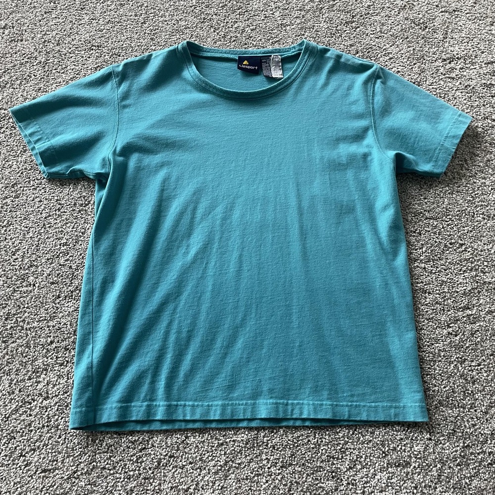 Liz Sport Shirt Womens S Blue Solid Crew Neck Short Sleeve Cotton Top Casual